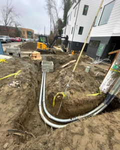 Underground electrical conduit installation at a construction site performed by LN Electrical in Coeur D Alene, ID