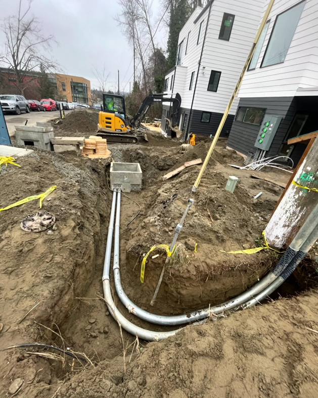 Underground electrical conduit installation at a construction site performed by LN Electrical in Coeur D Alene, ID