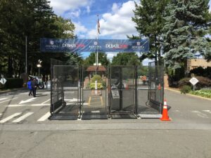 Temporary security fencing with gates for a university event by Checkmate Global in Frederick, MD.