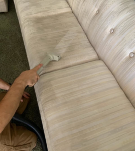 Professional upholstery cleaning of a sofa by Evolution Carpet Cleaning in Fresno, CA
