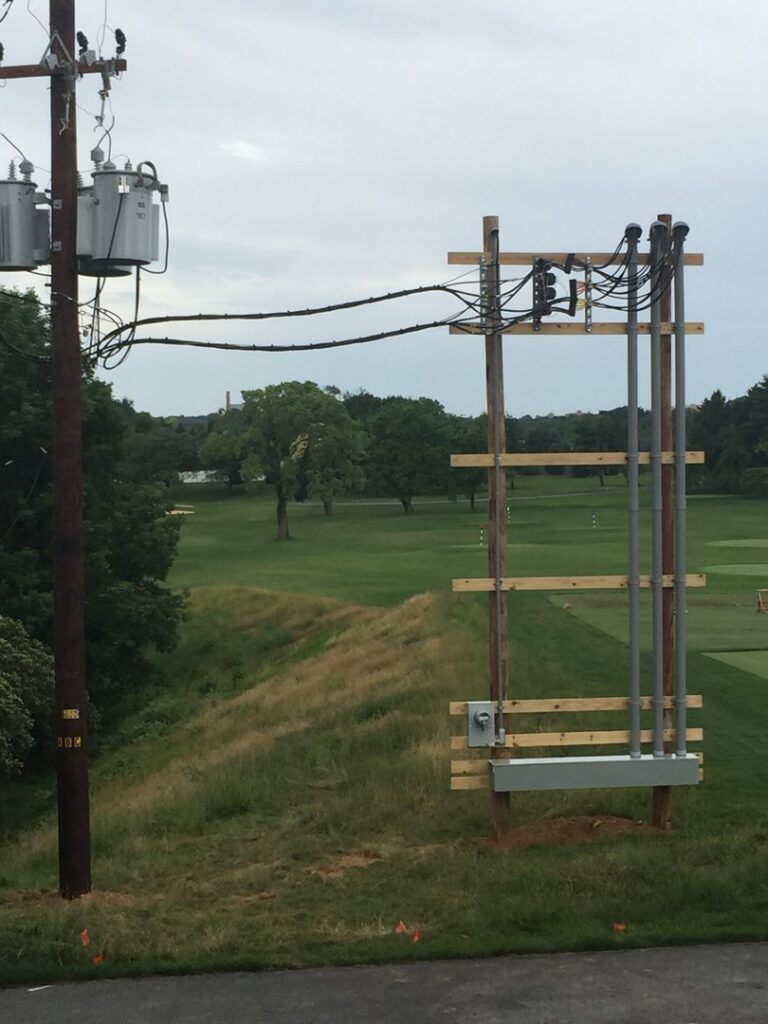 Utility pole and new electrical service installation by D&T Electric LLC, providing power to a commercial property in Lancaster, PA.