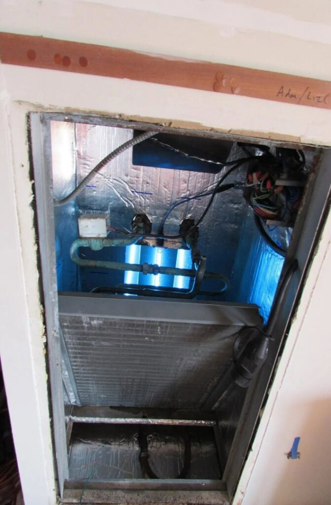 An interior view of an air handler unit with a UV light system installed by Purair Hawaii in Honolulu, HI.