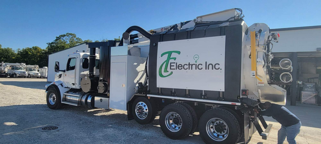A large vacuum excavator truck used for underground utility work by TC Electric, Inc in Indianapolis, IN.