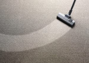 A vacuum cleaner head showing a clean path on a carpet during a cleaning service by Baymist Carpet Cleaning & Repair in Spokane, WA.