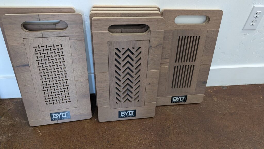 A variety of stylish HVAC floor vents and registers with different patterns from BYLT Living in Sandy, UT