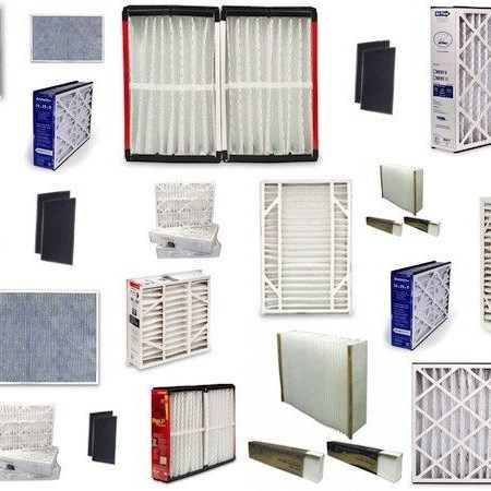 A collage showcasing various HVAC air filters, including pleated and carbon filters, from Sierra Filtration Products, Inc. in Reno, NV.