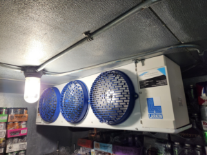 A Larkin refrigeration unit inside a walk-in cooler installed by BW Refrigeration LLC in Lawrence, KS.