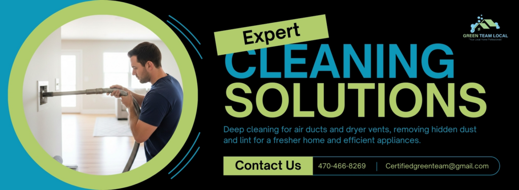 A Green Team Local technician cleaning a wall air vent with a specialized hose inside a home in Page.