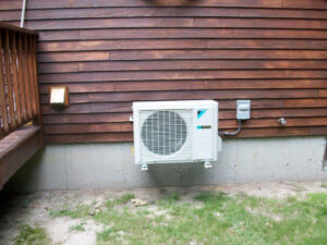 A wall-mounted mini-split condenser unit installed by Elevate Heating & Cooling in Hillsboro, OR.