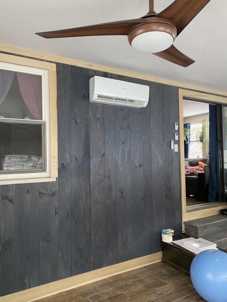 A wall-mounted mini-split indoor unit installed in a room by Excel Mechanical and Construction LLC in Brunswick, ME