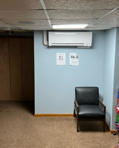 Wall-mounted indoor mini-split unit installed by CC Mechanical in Portland, ME.