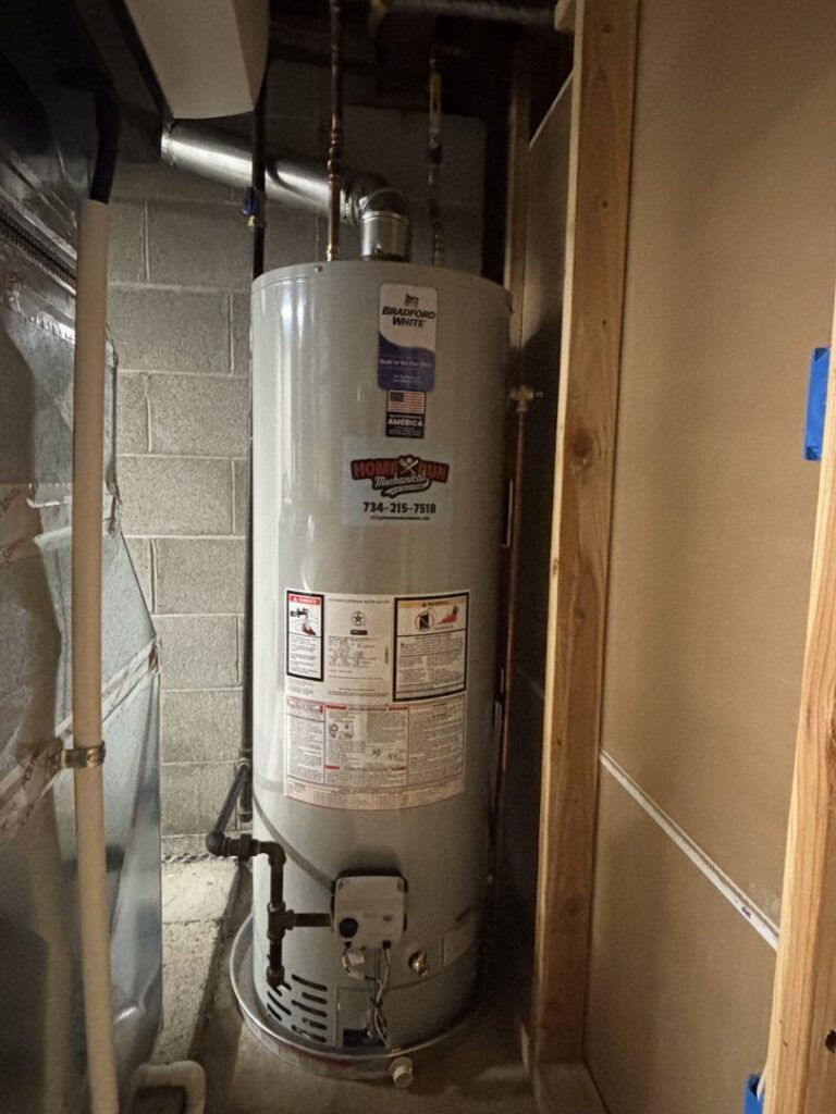 A Bradford White water heater replacement expertly installed by Home Run Mechanical in Ann Arbor, MI.