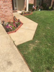 A beautifully maintained lawn and vibrant flowerbeds along a walkway, showcasing services by Taylor Cutts lawn Care Service llc in Shreveport, LA