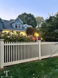 A beautiful white picket fence recently installed by Teto's Fence Installation in Bridgeport, CT.