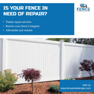 A pristine white vinyl fence along a property line by Fence Installers of Jacksonville in Jacksonville, FL.