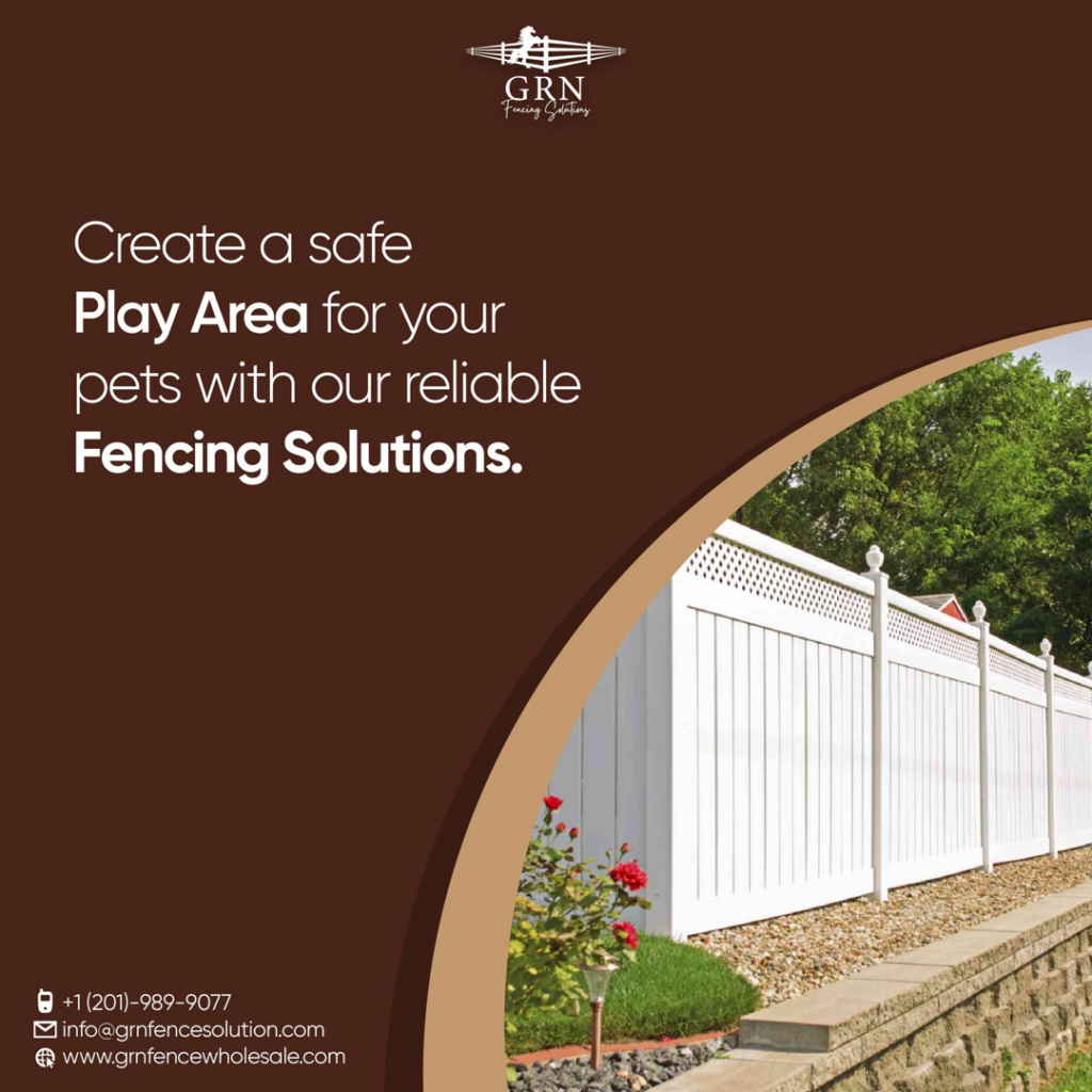 A white vinyl fence with a decorative lattice top installed along a stone wall by GRN Fence Solution in Newark, NJ.