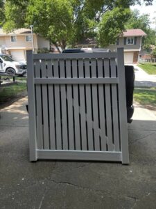 A white vinyl gate panel, ready for installation, from Custom Vinyl Fabrication in Omaha, NE.