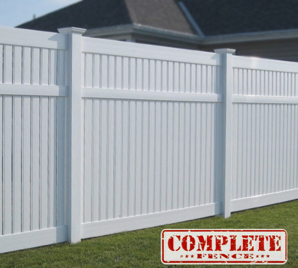 A pristine white vinyl privacy fence installation by Complete Fence, LLC in West Chicago, IL