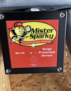 A Mister Sparky branded whole-home surge protection device installed by Mister Sparky of Columbia in West Columbia, SC.