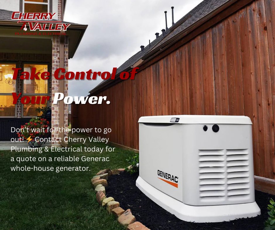 A whole-house Generac generator installed outside a home by Cherry Valley Plumbing and Electrical in Middleville, MI