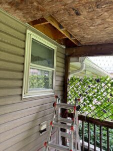 An open soffit area on a house, a common entry point for wildlife, addressed by PestGoat, llc. in Fort Ashby, WV.