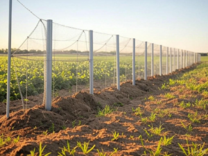 A wildlife exclusion fence or barrier installed in a field by Pest Borders llc in Mesa, AZ