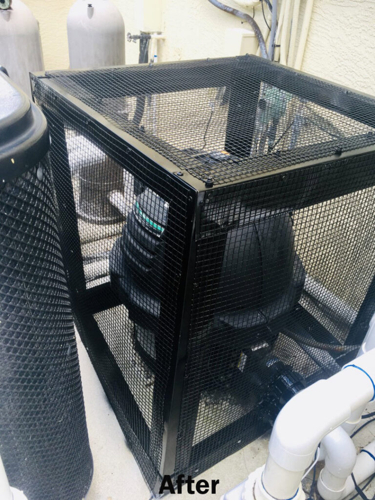 A wildlife exclusion system installed around outdoor equipment by Catseye Pest Control in Hartford, CT.