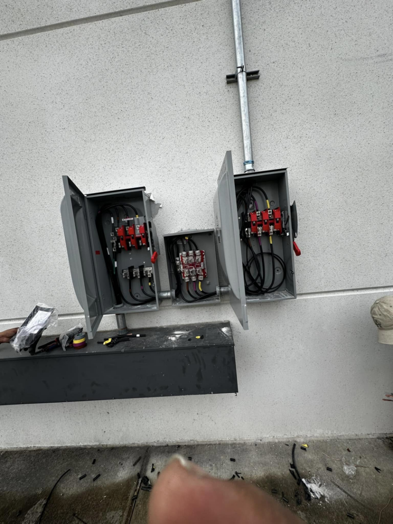 Wiring inside open Siemens electrical disconnects during installation by A&f electric service in Houston, TX