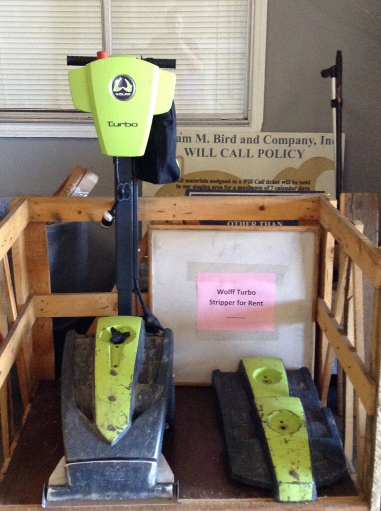 A Wolff Turbo Stripper machine available for rent at East Bay Supply Co. in Birmingham, AL, for efficient flooring removal.