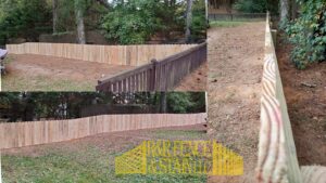 Before and after of a wood privacy fence replacement project by R&R Fence & Stain LLC in Madison, AL.