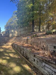 A new wood privacy fence installed on a sloped backyard terrain by Right Now Fencing, LLC in Johns Creek, GA