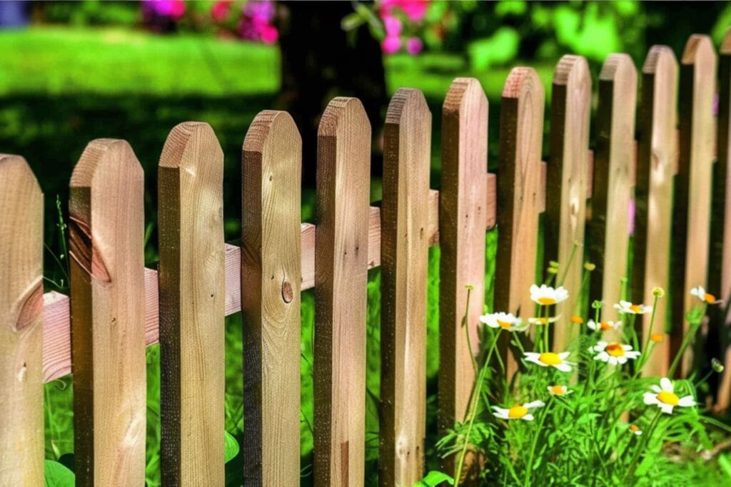 A newly installed wooden picket fence by The Columbus Fencing Company in Columbus, GA.