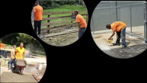 Workers installing and repairing various types of fences, including wood and chain-link, for Affordable Fence Builders in Dayton, OH.