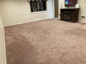 Worn residential carpet in a room, possibly before cleaning or repair by All Shine Cleaning Service in Idaho Falls, ID.