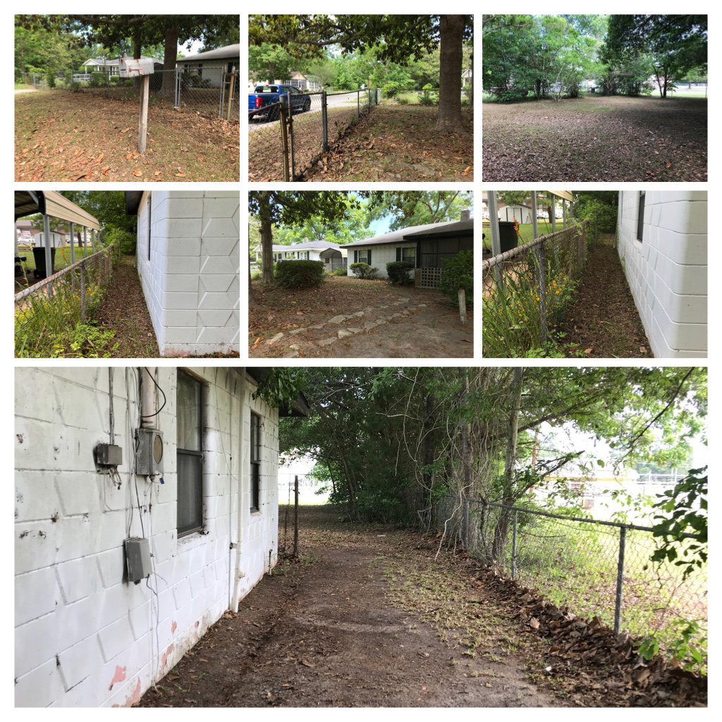A collage of images showing overgrown areas and yard cleanup services offered by Kirby's Lawn Care Service in Franklinton, LA.