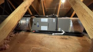 A York furnace or air handler unit installed in an attic space by Smart HVAC LLC in Vancouver, WA.