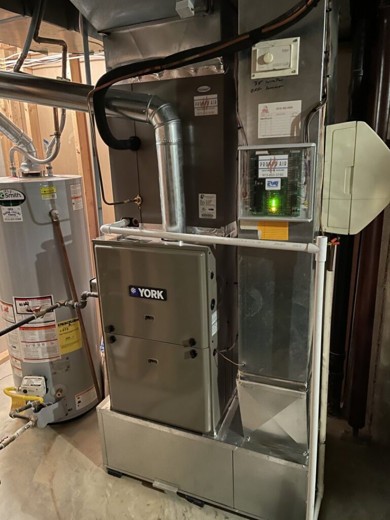 A York furnace and air handler system installed by Pronto Air, an HVAC contractor in Olathe, KS.