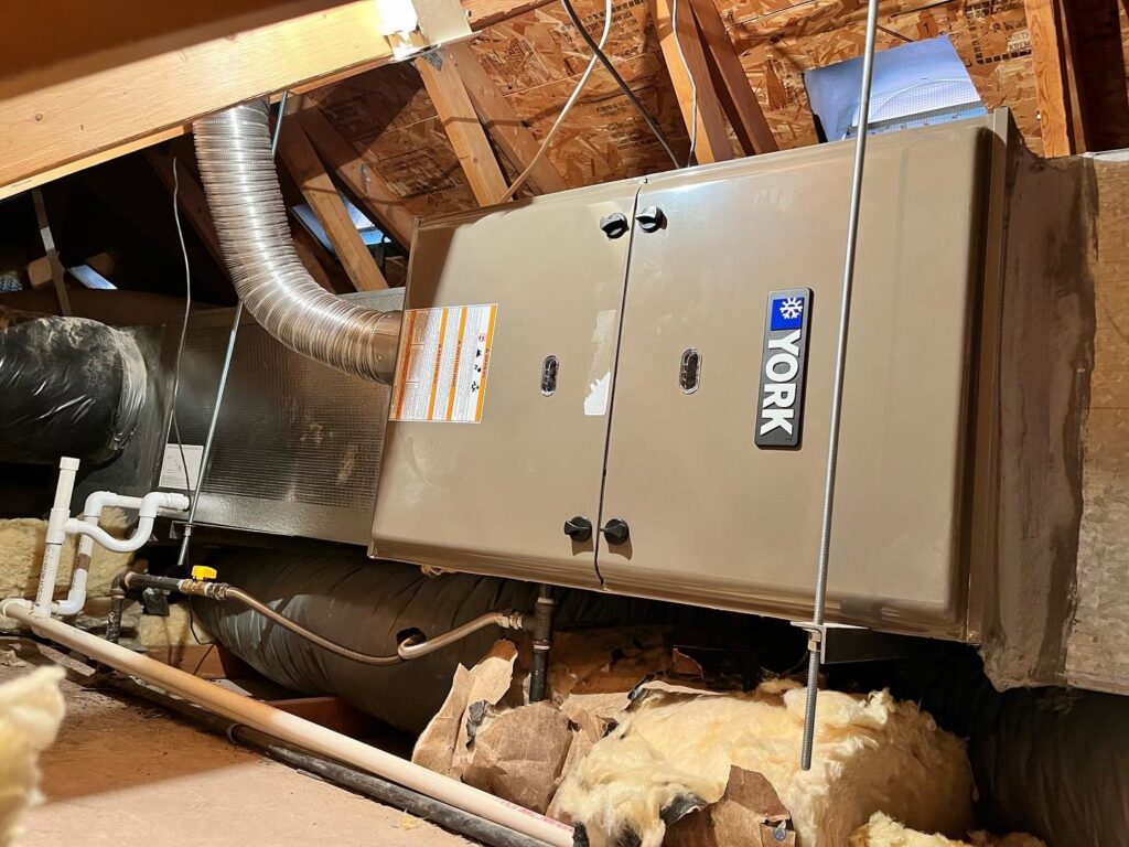A York HVAC system and ductwork installed in an attic space by The Heating & Cooling Company LLC in Las Vegas, NV.
