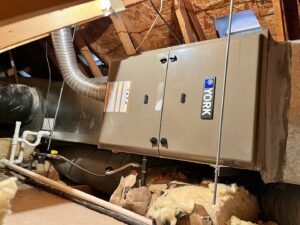 A York HVAC system and ductwork installed in an attic space by The Heating & Cooling Company LLC in Las Vegas, NV.