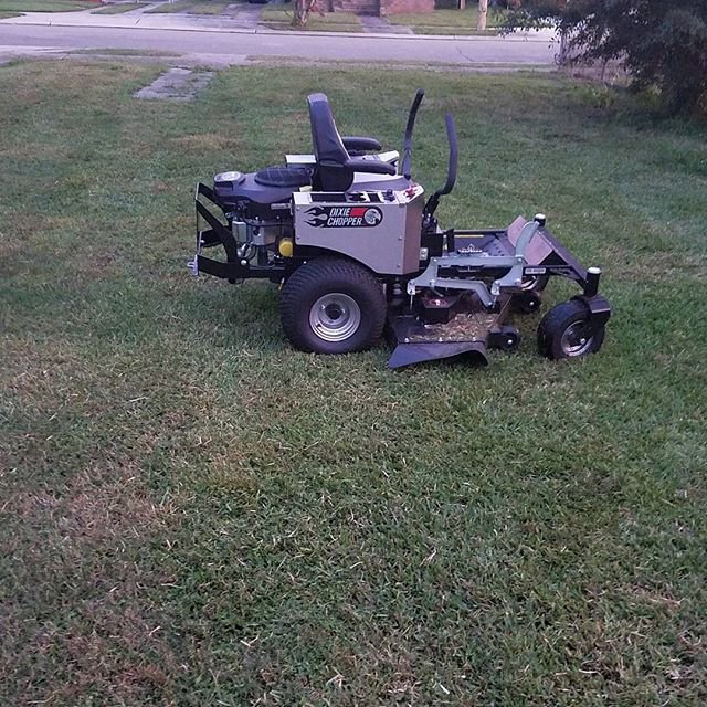 A large zero-turn riding lawnmower ready for service by Mcfaith Lawn Care LLC in New Orleans, LA.