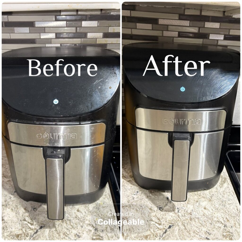 Before and after cleaning of an air fryer by DG Cleaning Solutions in Sacramento, CA.