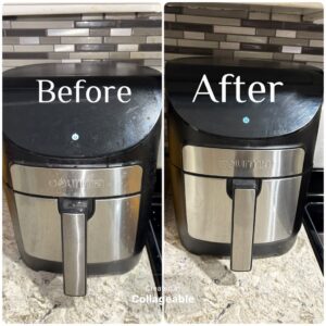 Before and after cleaning of an air fryer by DG Cleaning Solutions in Sacramento, CA.