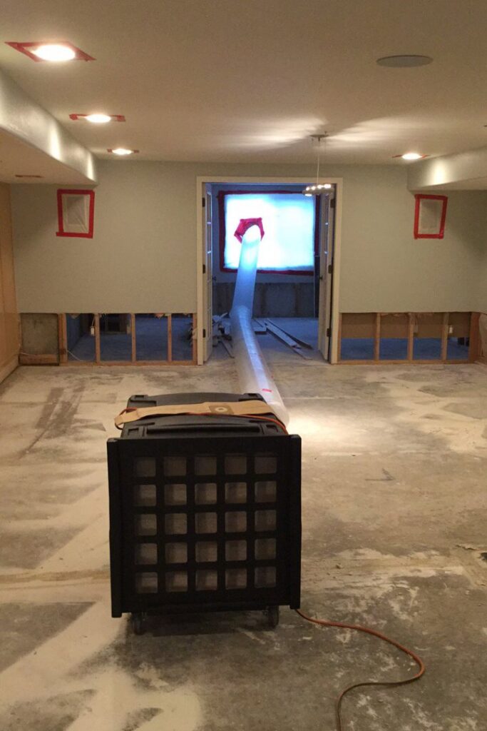 An air scrubber and drying equipment used for water damage remediation in a home by Anytime Flood Restoration in Thornton, CO