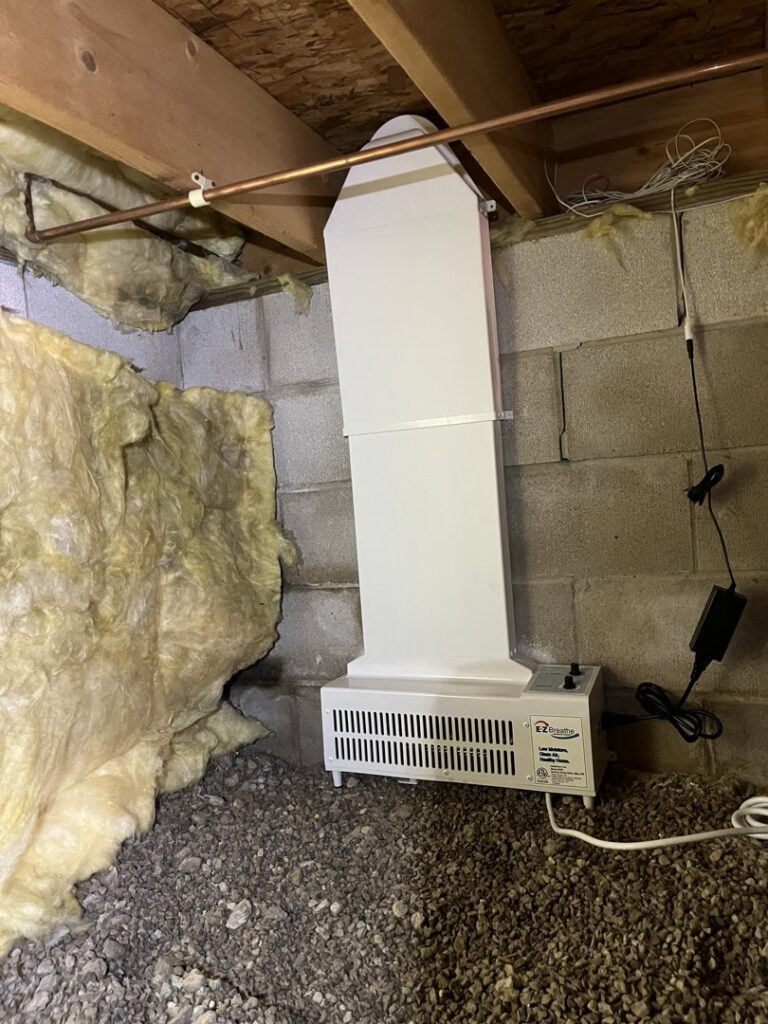 A basement moisture control system, EZ Breathe, installed by EverDry Toledo in Toledo, OH.