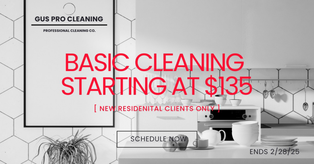 A sparkling clean and modern kitchen, illustrating the quality of basic cleaning services from Gus Pro Cleaning in Columbus, OH.