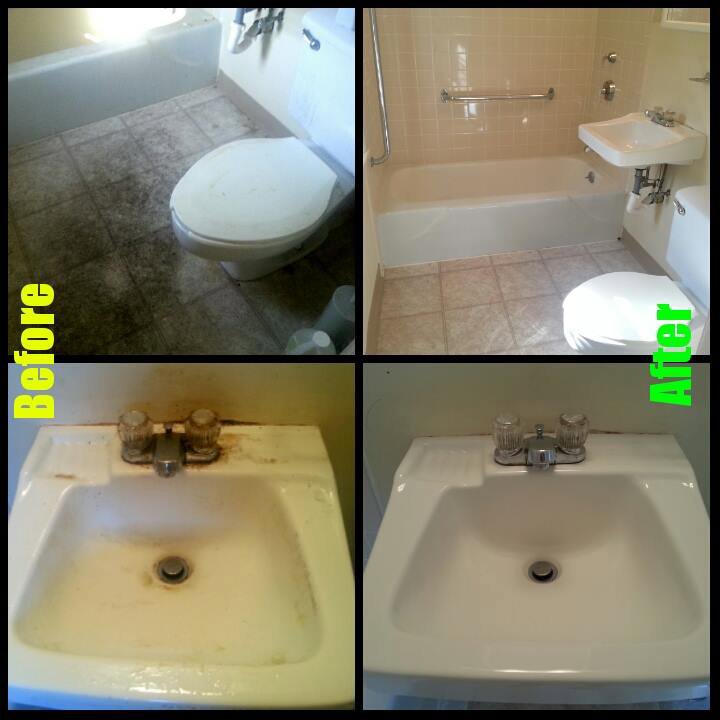 Before and after photos of a bathroom cleaning service by TAG Team Cleaning of West Hartford, CT