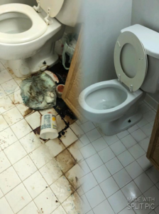 Before and after comparison of a bathroom deep cleaning service by Clutter Busters Cleaning Services in Lexington, SC.