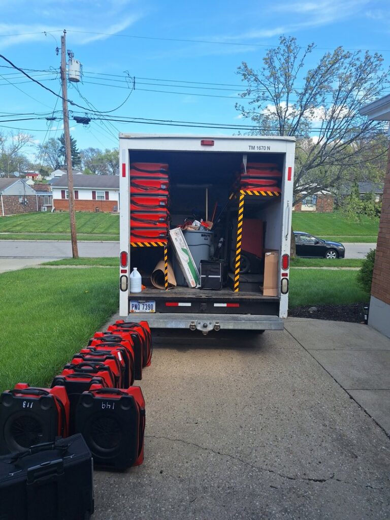 A bathroom undergoing demolition and remediation due to water damage by Flood Force in Dayton, OH.