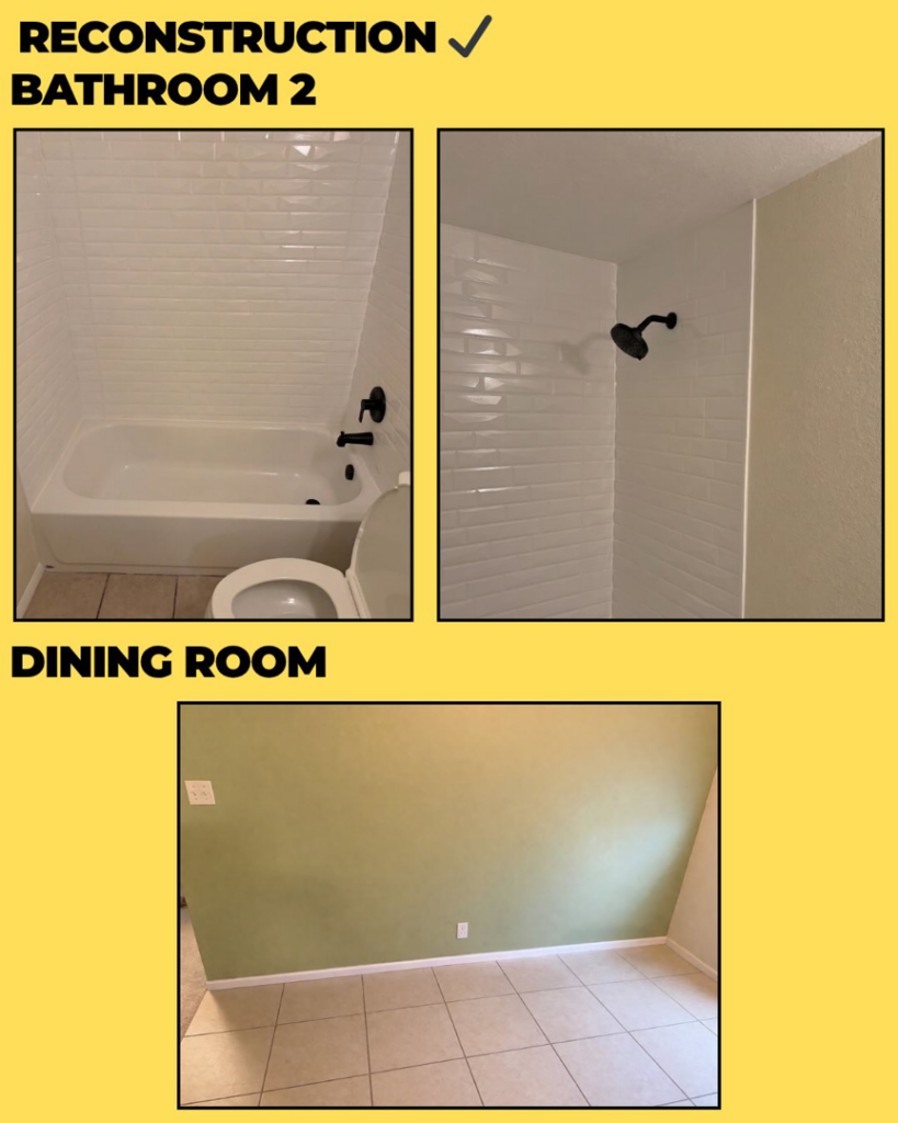 Bathroom and dining room reconstruction after water damage by 4 Seasons Restoration LLC in Midvale, UT.