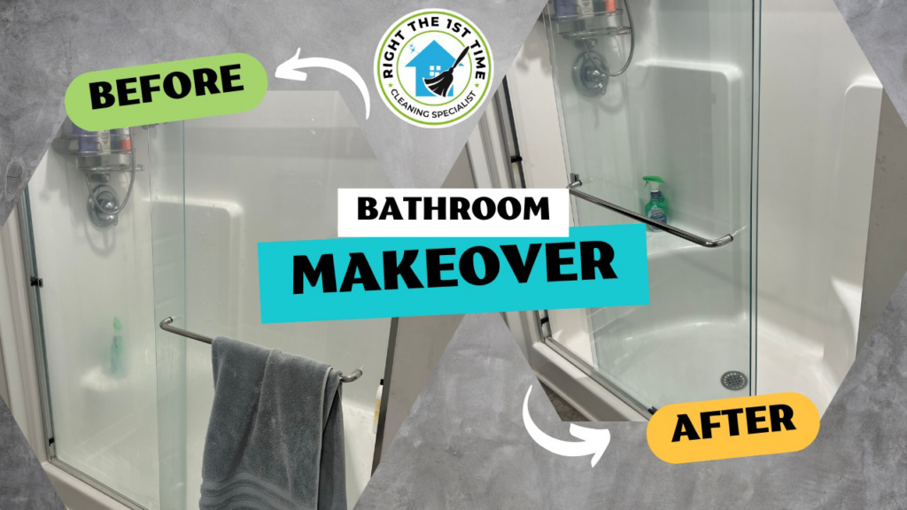 Before and after comparison of a sparkling clean bathroom shower by Right the 1st Time LLC in Indianapolis, IN